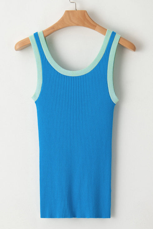 Ribbed Knit Scoop Neck Sleeveless Tank Top