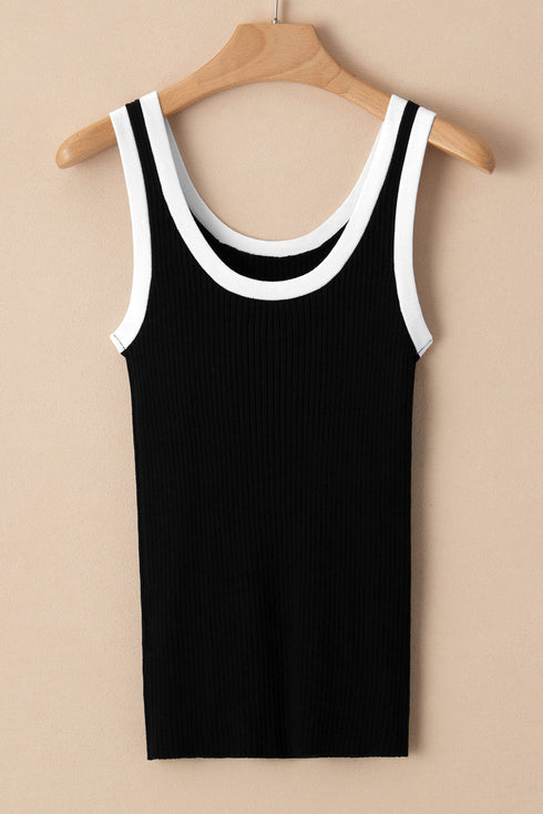 Ribbed Knit Scoop Neck Sleeveless Tank Top