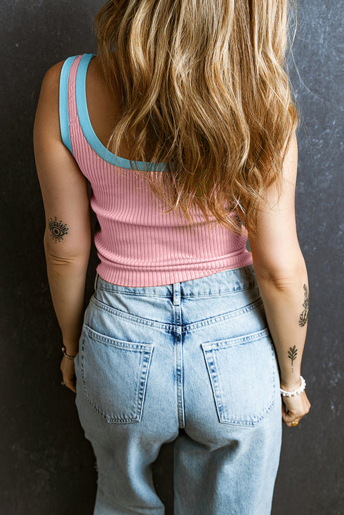Ribbed Knit Scoop Neck Sleeveless Tank Top