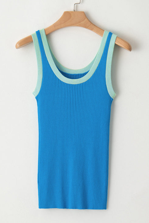Ribbed Knit Scoop Neck Sleeveless Tank Top