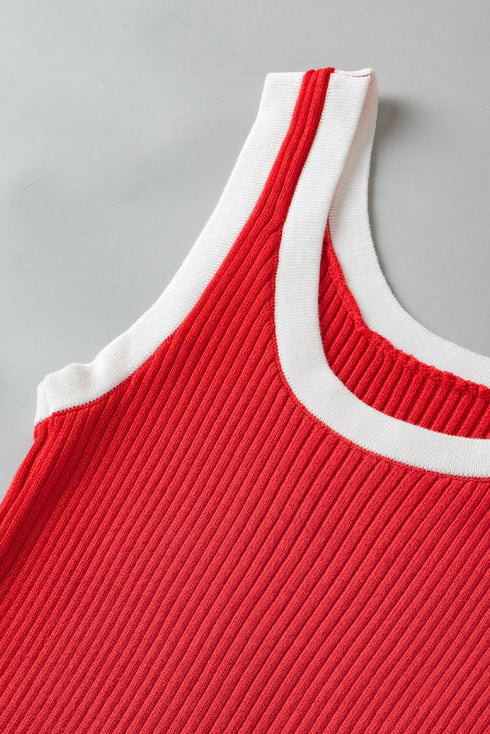 Ribbed Knit Scoop Neck Sleeveless Tank Top