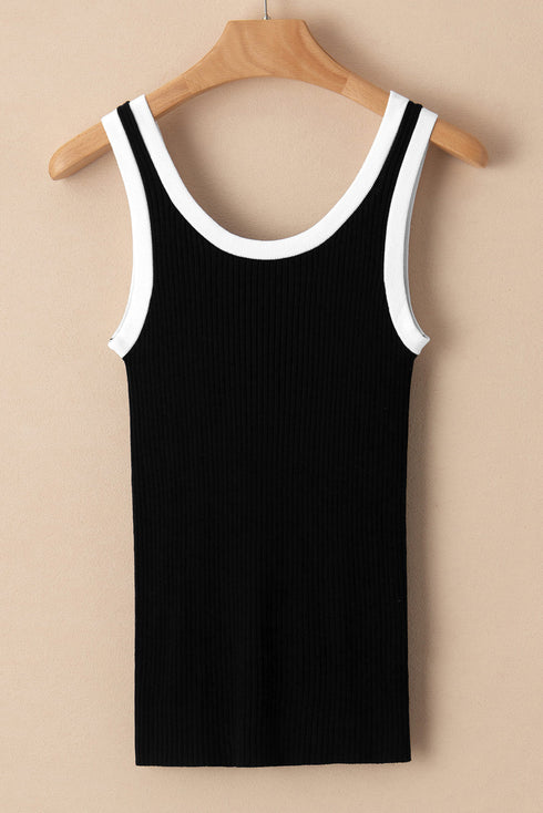 Ribbed Knit Scoop Neck Sleeveless Tank Top
