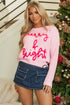 Ribbed Knit Script Graphic Crew Neck Sweater