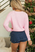 Ribbed Knit Script Graphic Crew Neck Sweater