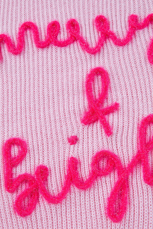 Ribbed Knit Script Graphic Crew Neck Sweater