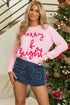 Ribbed Knit Script Graphic Crew Neck Sweater
