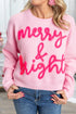Ribbed Knit Script Graphic Crew Neck Sweater