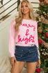 Ribbed Knit Script Graphic Crew Neck Sweater