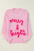 Ribbed Knit Script Graphic Crew Neck Sweater