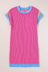 Ribbed Knit Short Sleeve Contrast Trim Mini Dress
