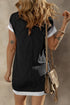 Ribbed Knit Short Sleeve Contrast Trim Mini Dress