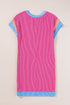 Ribbed Knit Short Sleeve Contrast Trim Mini Dress