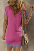 Ribbed Knit Short Sleeve Contrast Trim Mini Dress