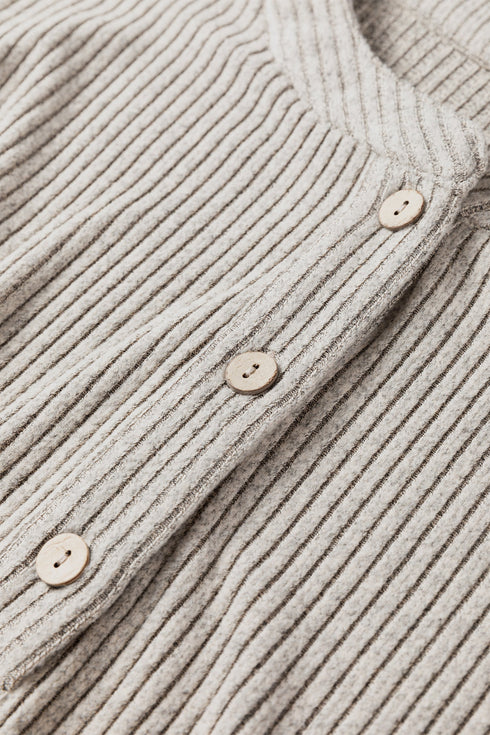 Ribbed Knit Solid Henley Kangaroo Pocket Long Sleeve Top