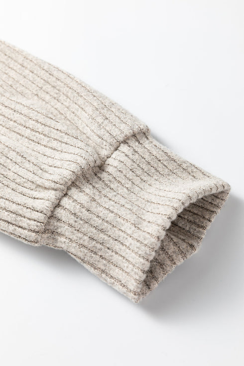 Ribbed Knit Solid Henley Kangaroo Pocket Long Sleeve Top