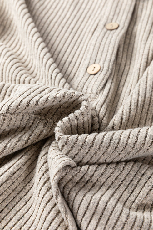Ribbed Knit Solid Henley Kangaroo Pocket Long Sleeve Top