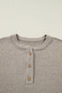 Ribbed Knit Solid Henley Kangaroo Pocket Long Sleeve Top