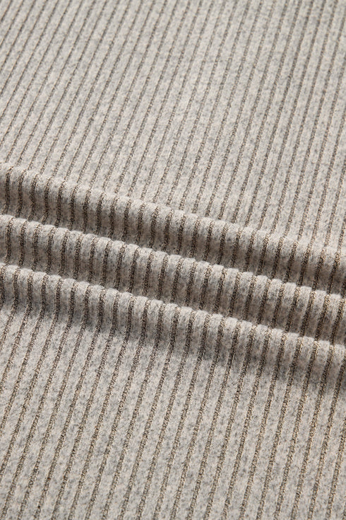 Ribbed Knit Solid Henley Kangaroo Pocket Long Sleeve Top