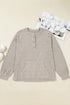 Ribbed Knit Solid Henley Kangaroo Pocket Long Sleeve Top