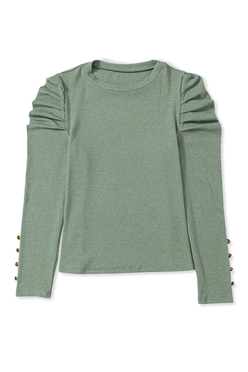 Ribbed Knit Square Neck Puff Long Sleeve Top