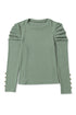 Ribbed Knit Square Neck Puff Long Sleeve Top