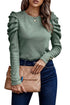 Ribbed Knit Square Neck Puff Long Sleeve Top