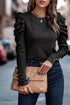 Ribbed Knit Square Neck Puff Long Sleeve Top
