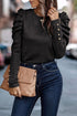 Ribbed Knit Square Neck Puff Long Sleeve Top