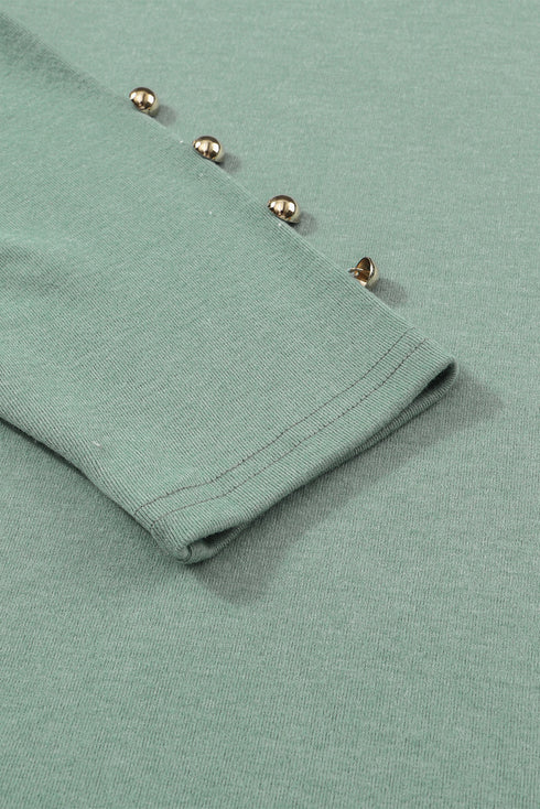 Ribbed Knit Square Neck Puff Long Sleeve Top