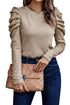 Ribbed Knit Square Neck Puff Long Sleeve Top