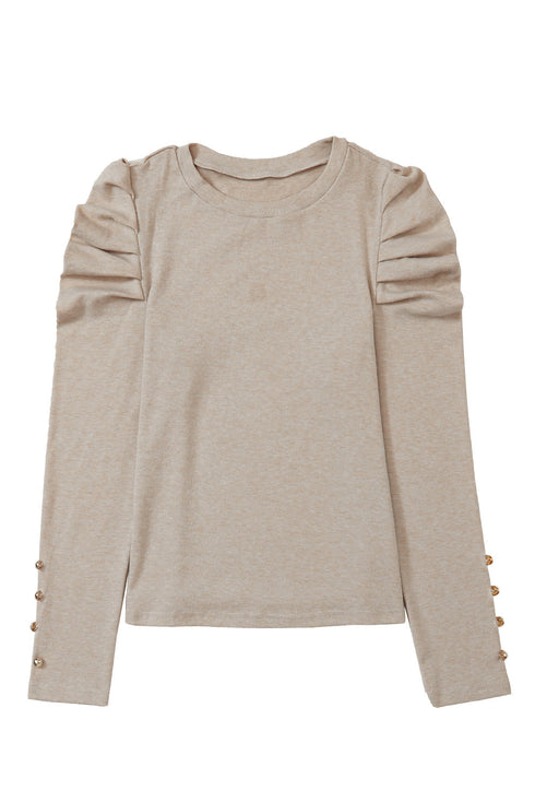 Ribbed Knit Square Neck Puff Long Sleeve Top