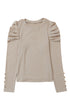 Ribbed Knit Square Neck Puff Long Sleeve Top