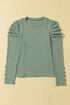 Ribbed Knit Square Neck Puff Long Sleeve Top