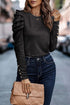 Ribbed Knit Square Neck Puff Long Sleeve Top