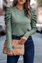Ribbed Knit Square Neck Puff Long Sleeve Top