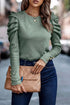 Ribbed Knit Square Neck Puff Long Sleeve Top