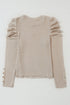 Ribbed Knit Square Neck Puff Long Sleeve Top