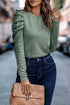 Ribbed Knit Square Neck Puff Long Sleeve Top