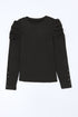 Ribbed Knit Square Neck Puff Long Sleeve Top