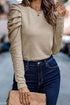Ribbed Knit Square Neck Puff Long Sleeve Top