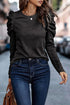 Ribbed Knit Square Neck Puff Long Sleeve Top