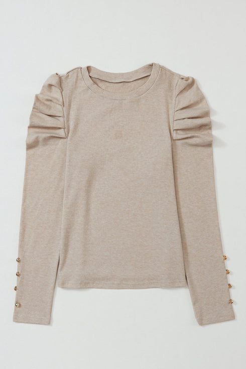 Ribbed Knit Square Neck Puff Long Sleeve Top