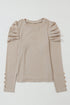 Ribbed Knit Square Neck Puff Long Sleeve Top