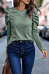 Ribbed Knit Square Neck Puff Long Sleeve Top