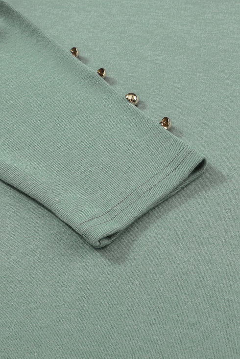 Ribbed Knit Square Neck Puff Long Sleeve Top