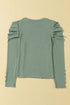 Ribbed Knit Square Neck Puff Long Sleeve Top