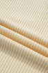 Ribbed Knit Striped Trim V Neck Short Sleeve Sweater