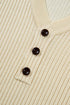 Ribbed Knit Striped Trim V Neck Short Sleeve Sweater
