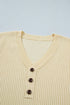 Ribbed Knit Striped Trim V Neck Short Sleeve Sweater