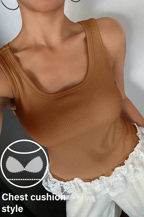 Ribbed Knit Sweet Lace Hem Tank Top